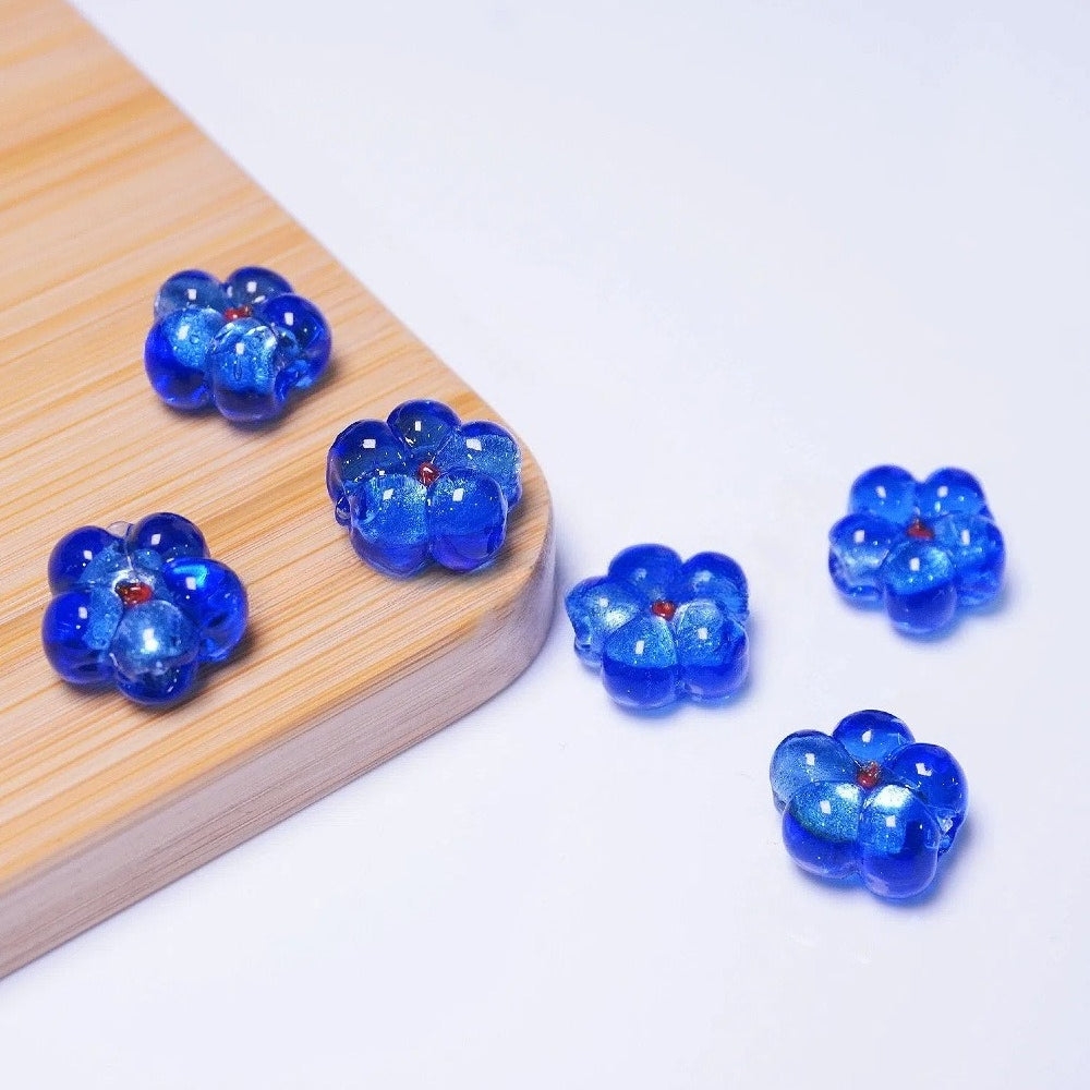 Colorful Millefiori Plum Blossom Glass Beads blue 14mm 20 by Acrijoy