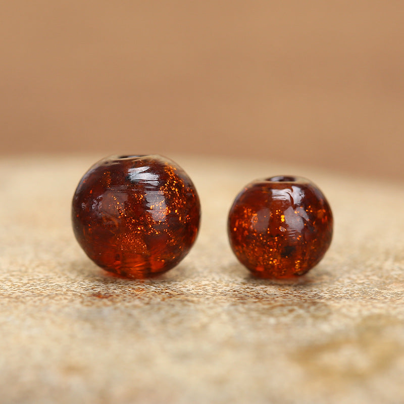 Luminous Gold Sand Round Glass Beads Dark brown 10 by Acrijoy