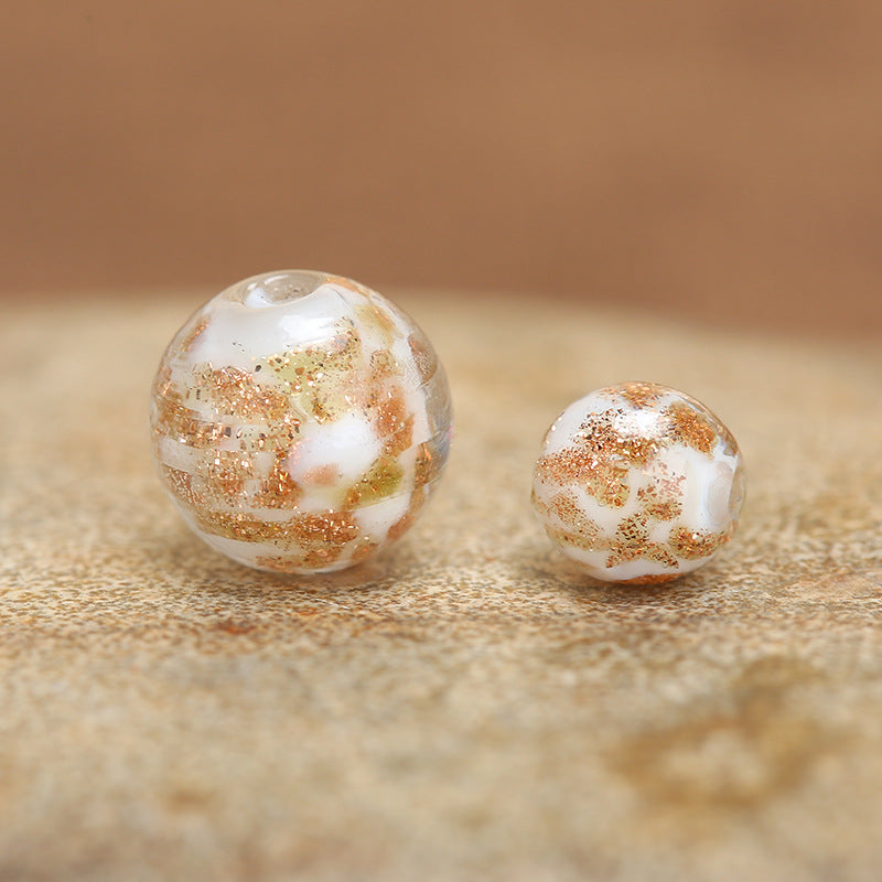 Luminous Gold Sand Round Glass Beads White porcelain 10 by Acrijoy