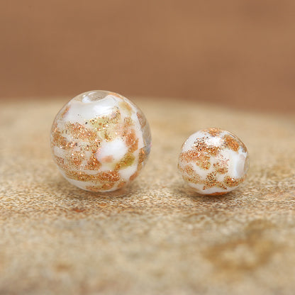 Luminous Gold Sand Round Glass Beads White porcelain 10 by Acrijoy