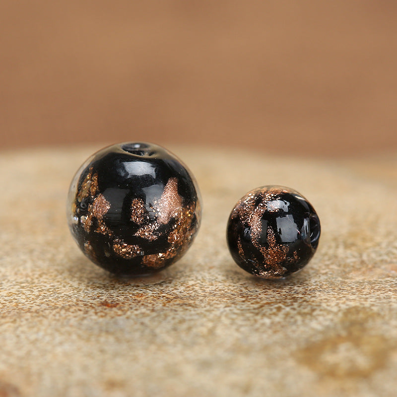 Luminous Gold Sand Round Glass Beads Black porcelain 10 by Acrijoy