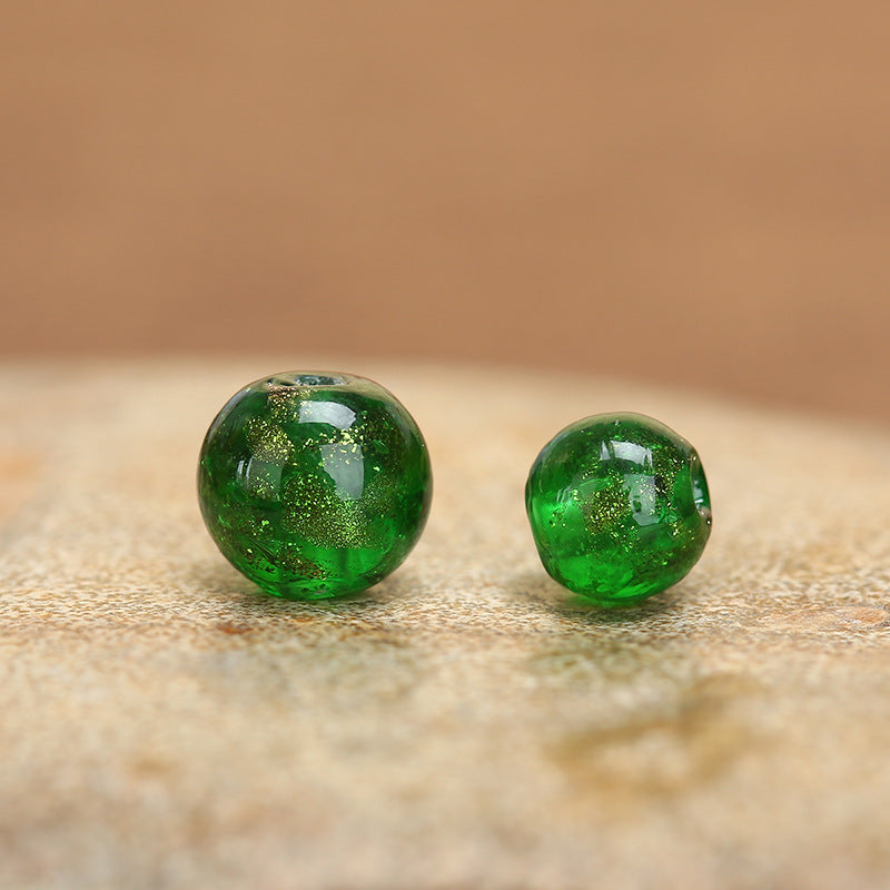 Luminous Gold Sand Round Glass Beads Green 10 by Acrijoy