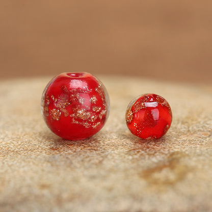 Luminous Gold Sand Round Glass Beads Red Porcelain 10 by Acrijoy