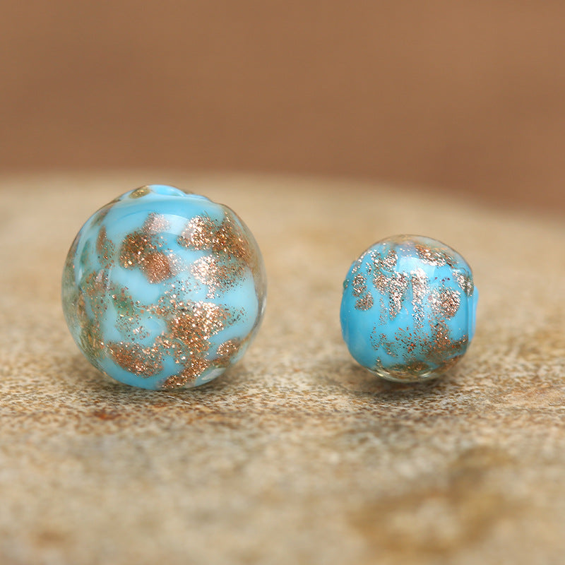 Luminous Gold Sand Round Glass Beads Lake Blue Porcelain 10 by Acrijoy
