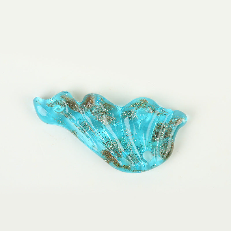 Gold Sand Angel Wing Glass Beads Lake blue 40*20mm by Acrijoy