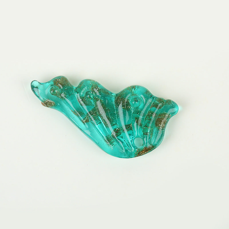 Gold Sand Angel Wing Glass Beads Peacock Blue 40*20mm by Acrijoy