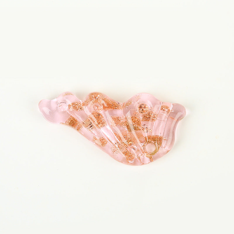 Gold Sand Angel Wing Glass Beads Pink 40*20mm by Acrijoy