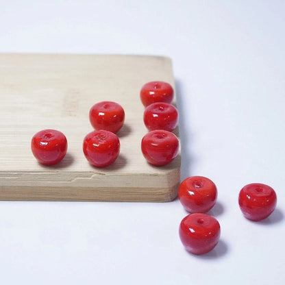 Handmade Lampwork Glass Apple Beads Red Porcelain 10*13mm 20 by Acrijoy