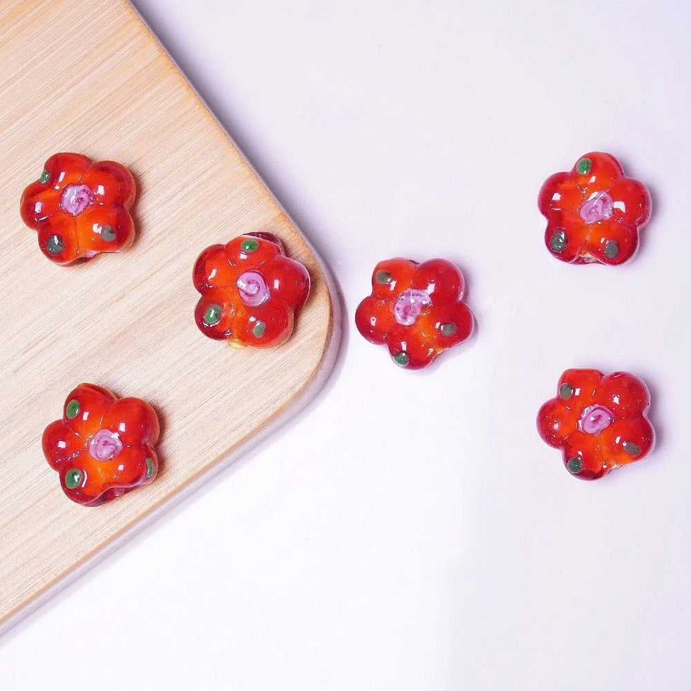 Colorful Millefiori Plum Blossom Glass Beads Red 14mm 20 by Acrijoy