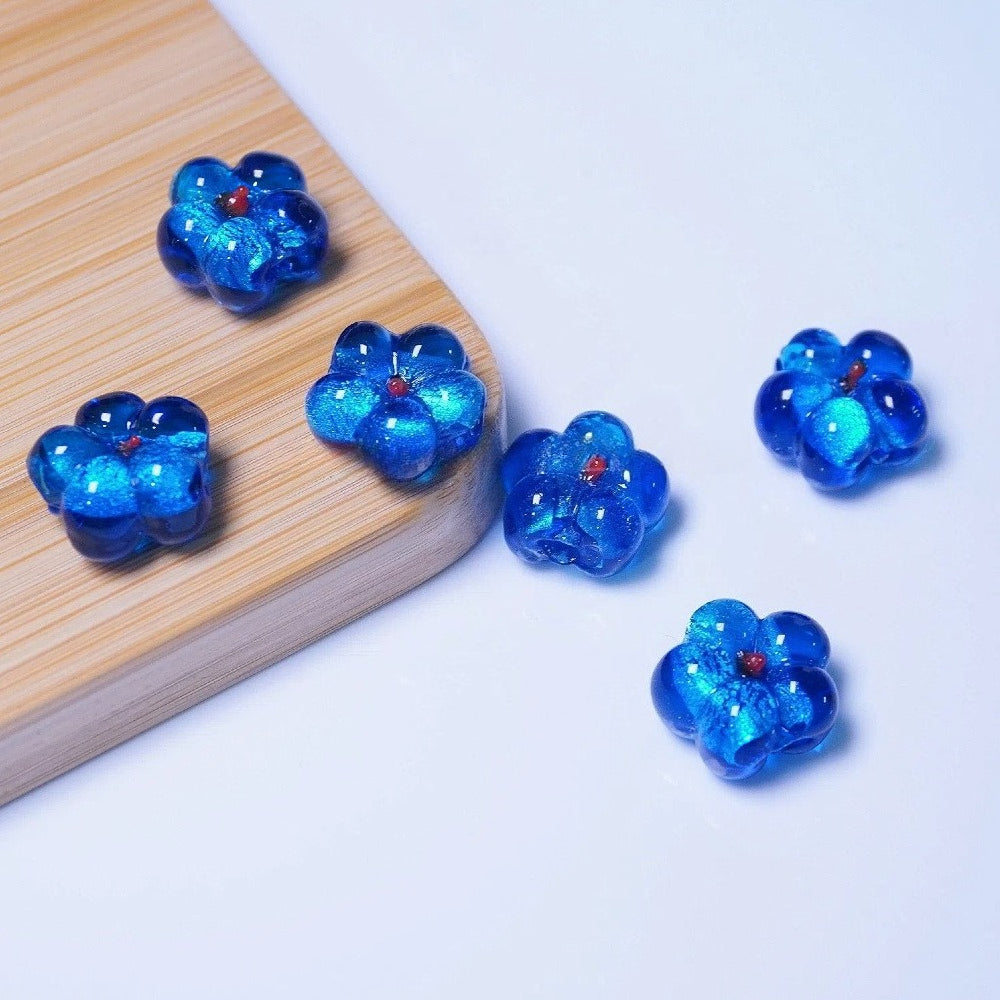 Colorful Millefiori Plum Blossom Glass Beads Lake blue 14mm 20 by Acrijoy