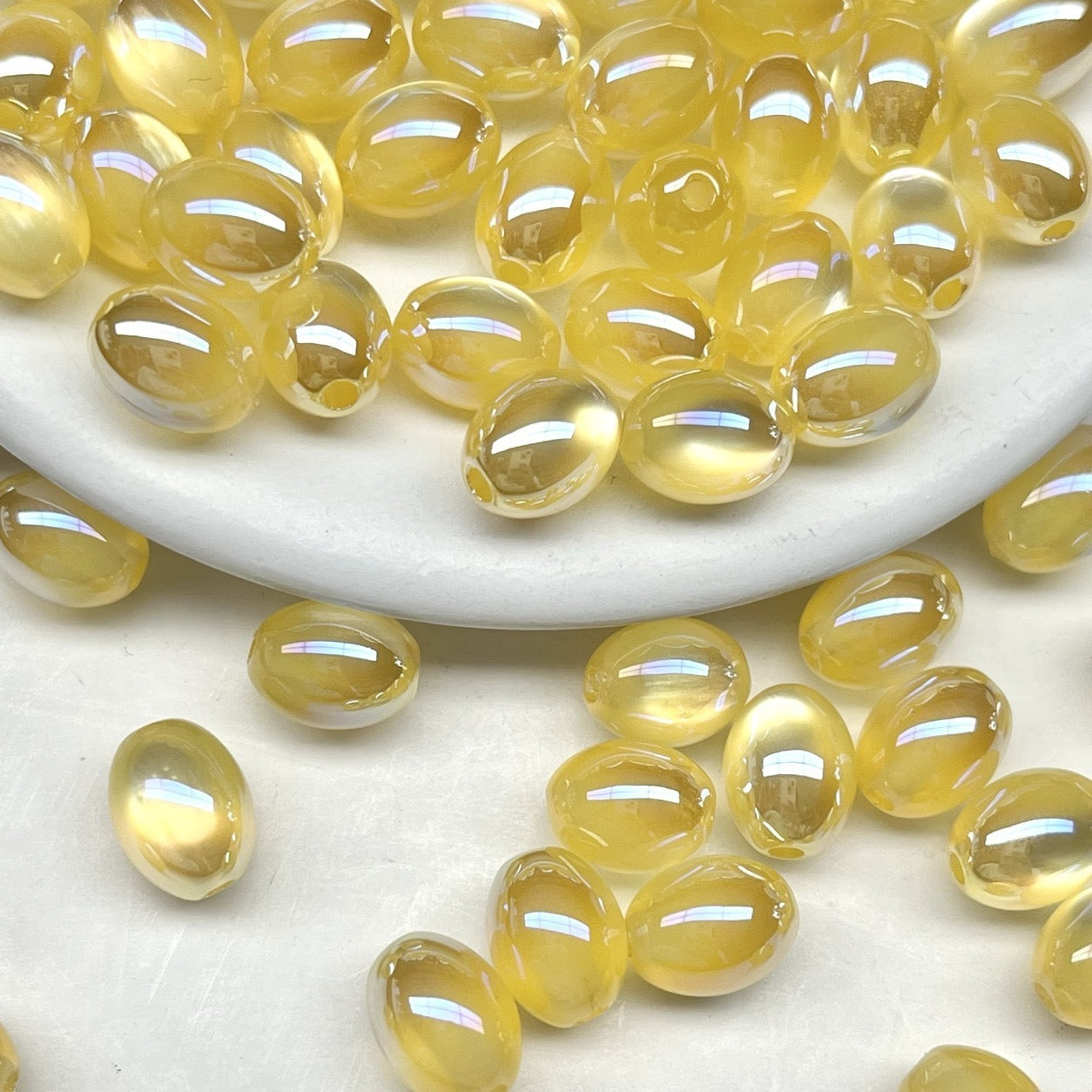 High Gloss Electroplated Cat Eye Teardrop Resin Beads Picture color-11 10*7.8mm by Acrijoy