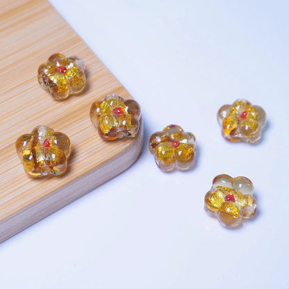 Colorful Millefiori Plum Blossom Glass Beads Golden yellow 14mm 20 by Acrijoy