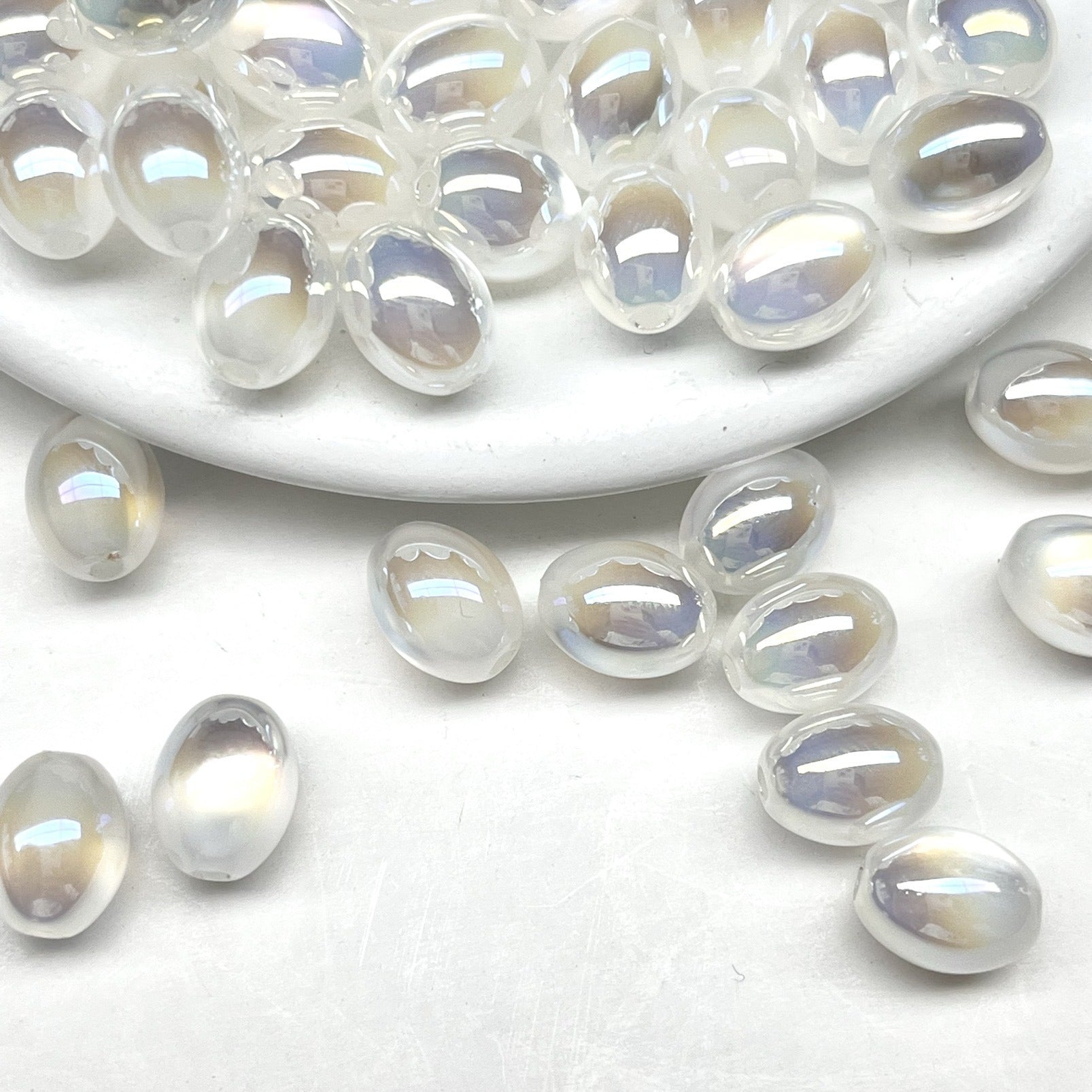 High Gloss Electroplated Cat Eye Teardrop Resin Beads Picture color-01 10*7.8mm by Acrijoy
