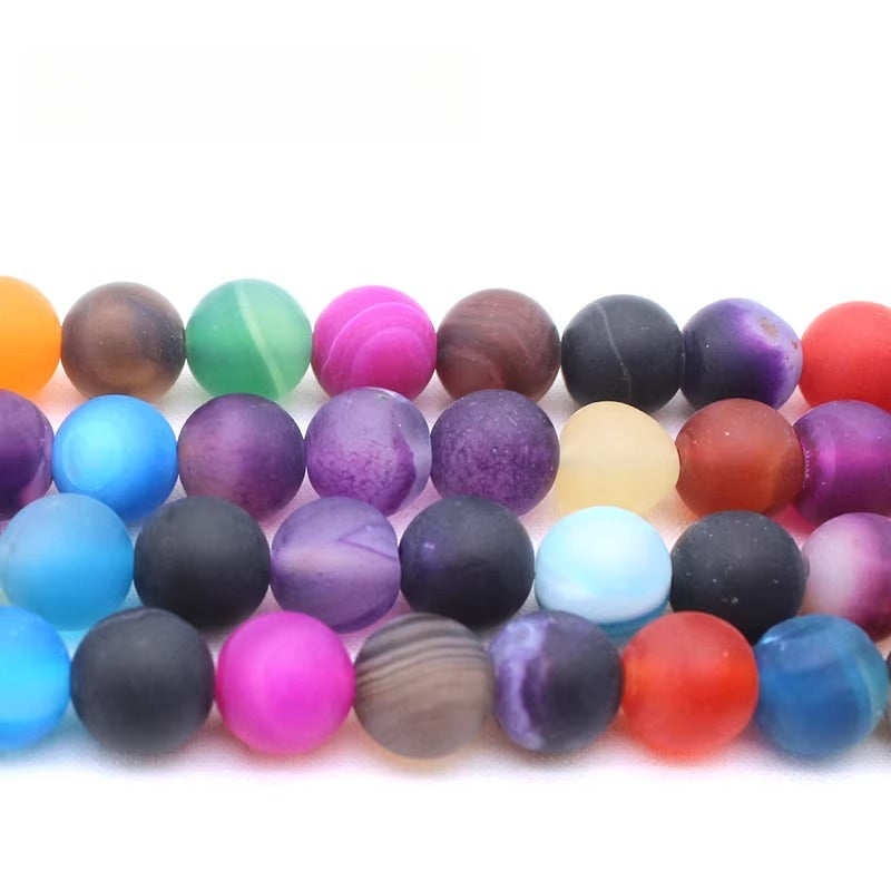 Natural Multicolor Agate Round Gemstone Beads Sanding by Acrijoy