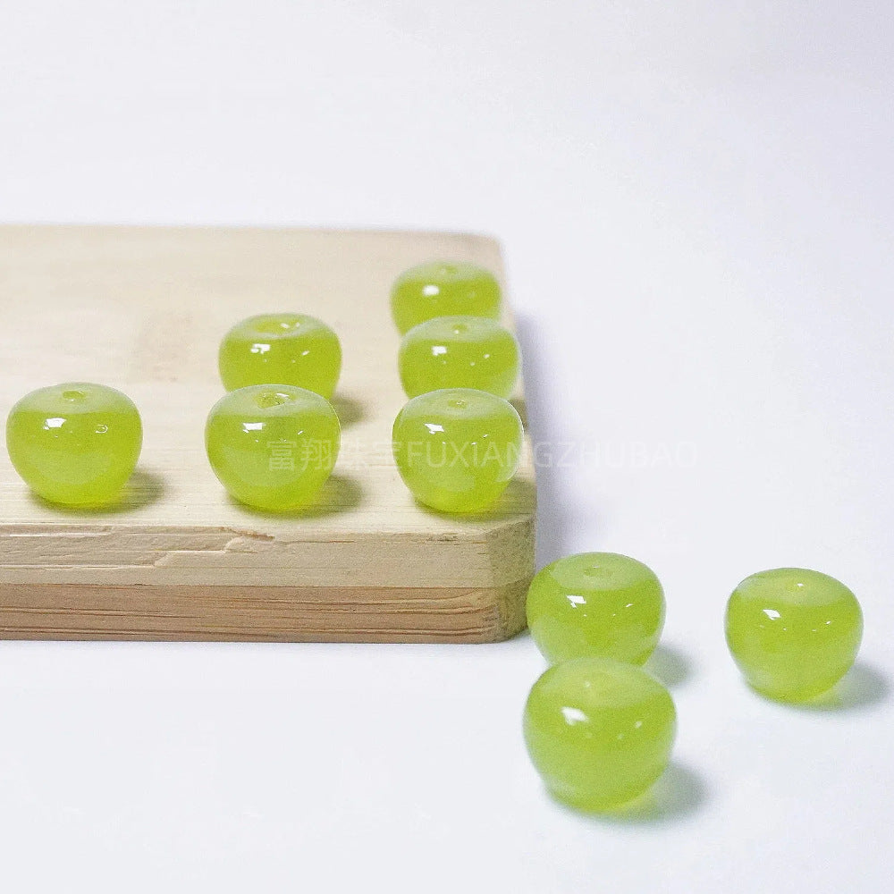 Handmade Lampwork Glass Apple Beads Light green Porcelain 10*13mm 20 by Acrijoy