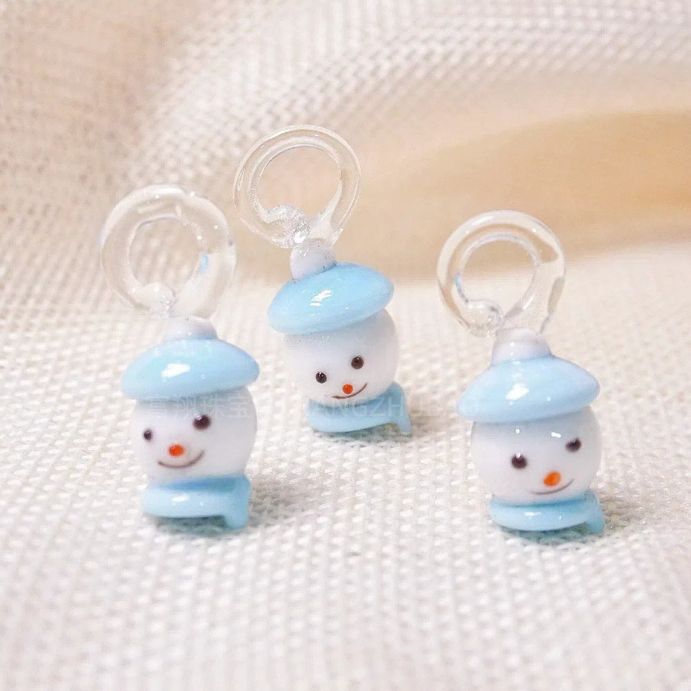 Festive Christmas Tree and Wreath Glass Beads Blue Snowman Head by Acrijoy