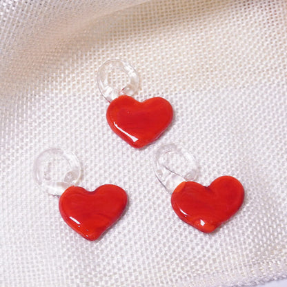 Festive Christmas Tree and Wreath Glass Beads Red Flat Heart by Acrijoy