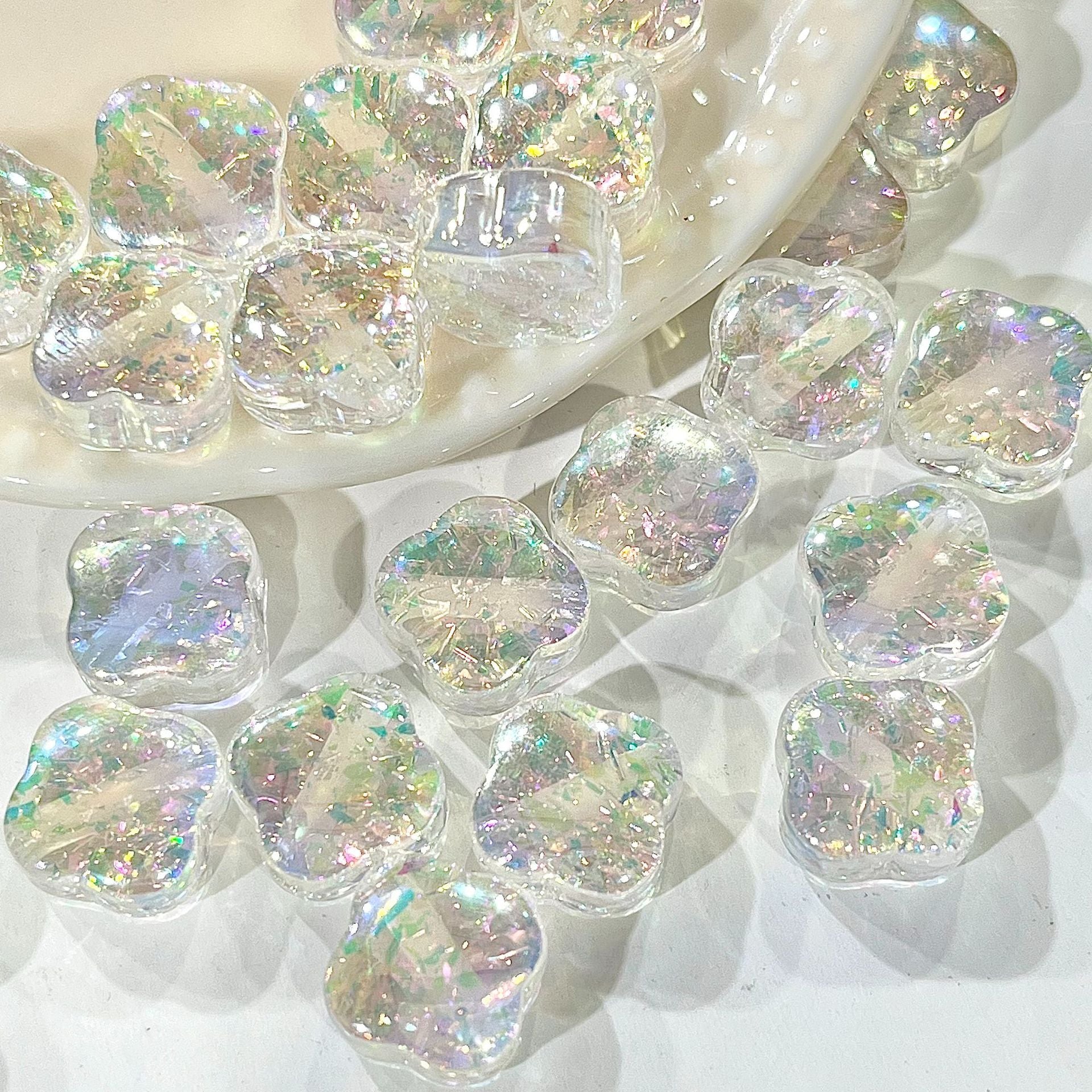 Cold Moon Faux Opal Shimmer Clover Resin Beads Picture color-01 by Acrijoy