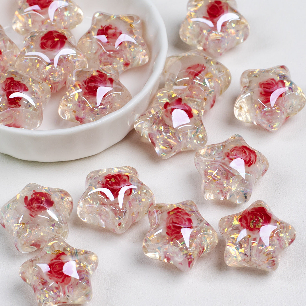 Diana Rose Pink Star Shaped Acrylic Beads Picture color-02 16mm by Acrijoy
