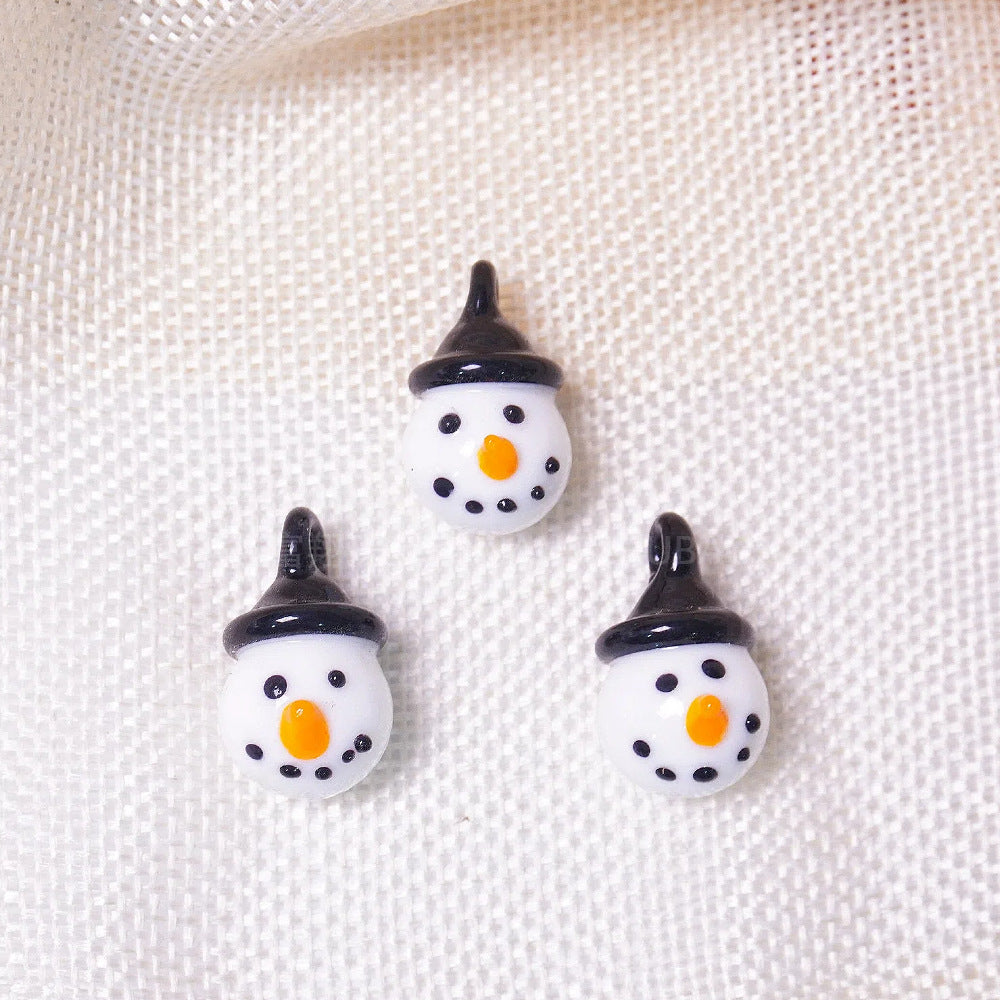 Festive Christmas Tree and Wreath Glass Beads Big Face Snowman Head by Acrijoy