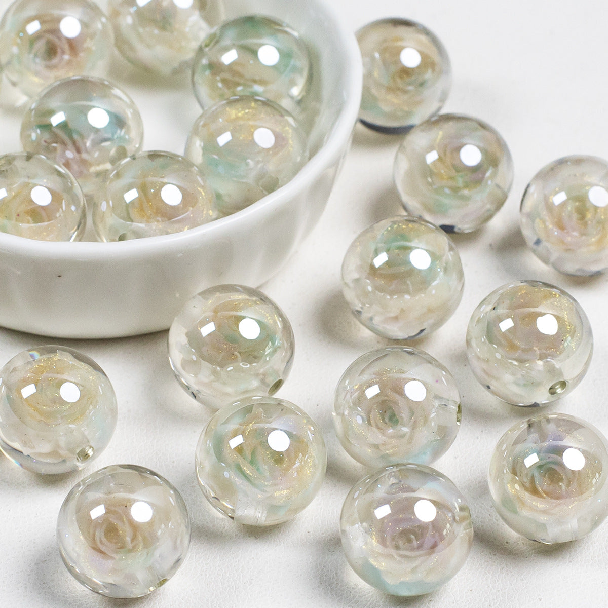 Luminous Electroplated Roselle Flower Resin Beads Picture color-02 16mm by Acrijoy