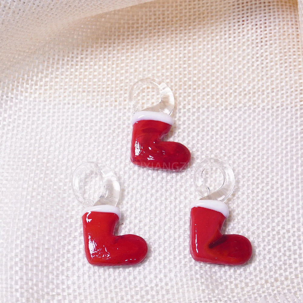 Festive Christmas Tree and Wreath Glass Beads Red Christmas Boots by Acrijoy