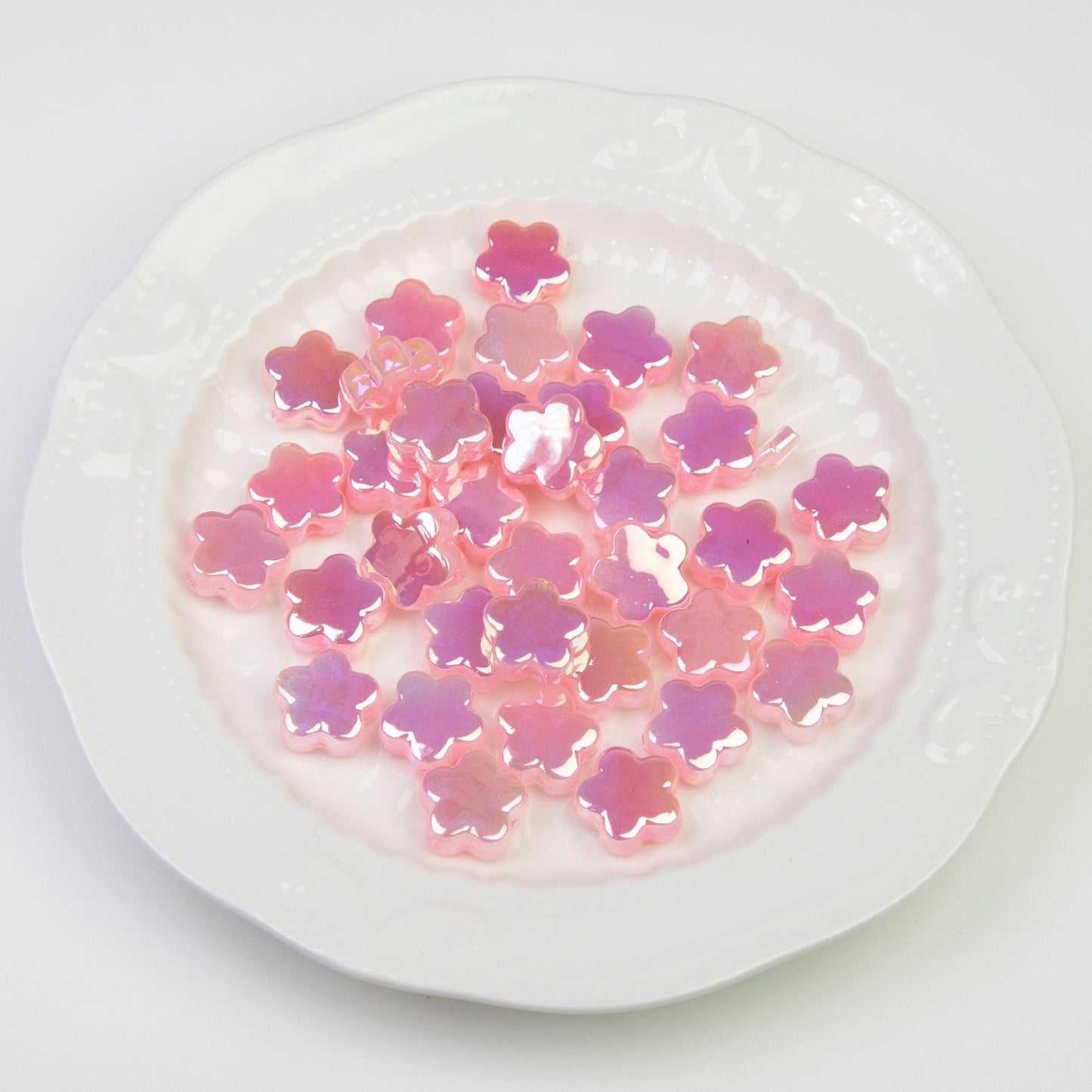 Moonlight Iridescent Floral Acrylic Beads