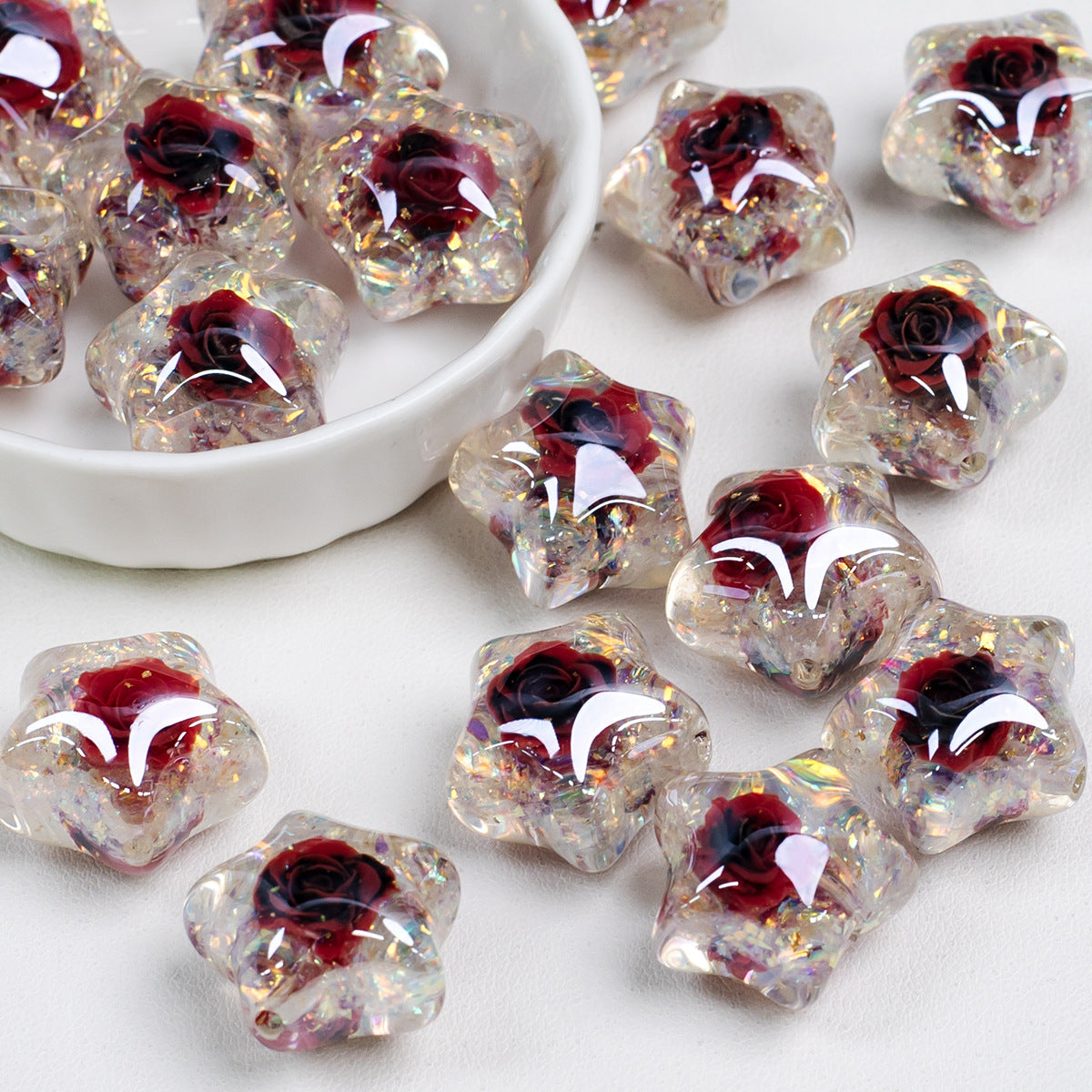 Diana Rose Pink Star Shaped Acrylic Beads Picture color-05 16mm by Acrijoy