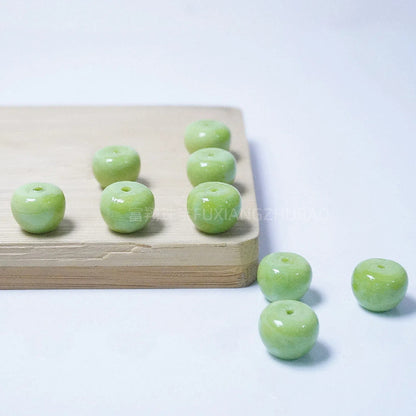 Handmade Lampwork Glass Apple Beads Green Porcelain 10*13mm 20 by Acrijoy