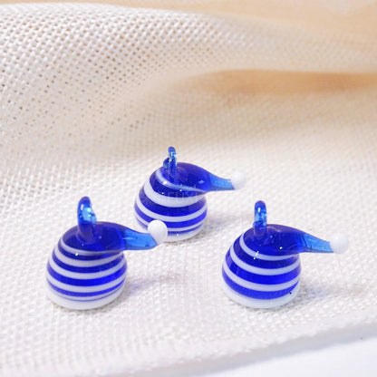 Festive Christmas Tree and Wreath Glass Beads Blue Striped Christmas Hat by Acrijoy