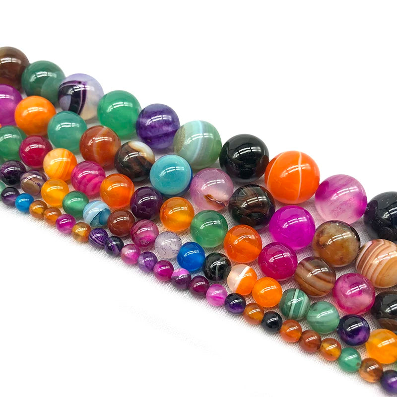 Natural Multicolor Agate Round Gemstone Beads by Acrijoy
