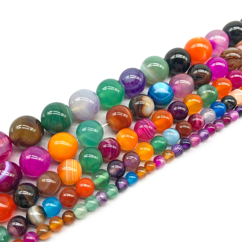 Natural Multicolor Agate Round Gemstone Beads by Acrijoy