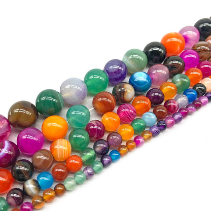 Natural Multicolor Agate Round Gemstone Beads by Acrijoy