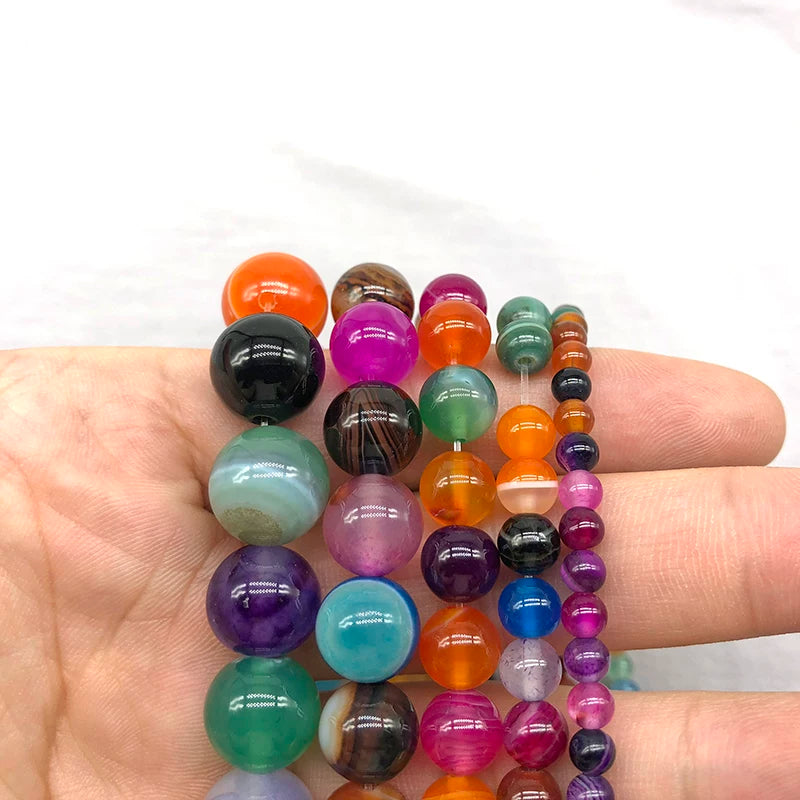 Natural Multicolor Agate Round Gemstone Beads by Acrijoy