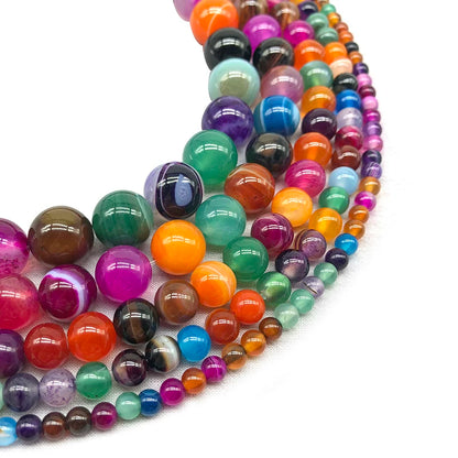 Natural Multicolor Agate Round Gemstone Beads by Acrijoy