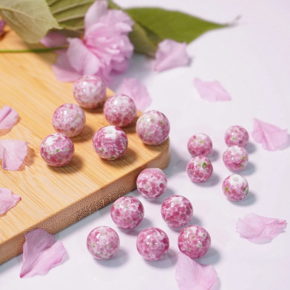 Vintage Style Frog Skin Peach Blossom Glass Beads by Acrijoy