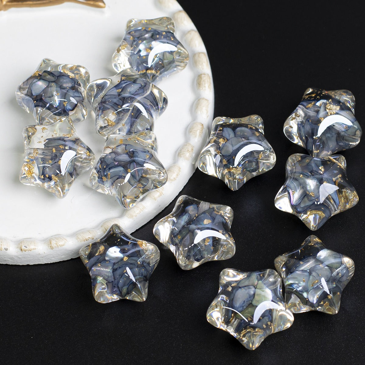 Shell Luster Electroplated Resin Star Beads Picture color-09 16mm by Acrijoy