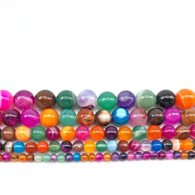 Natural Multicolor Agate Round Gemstone Beads Glossy by Acrijoy
